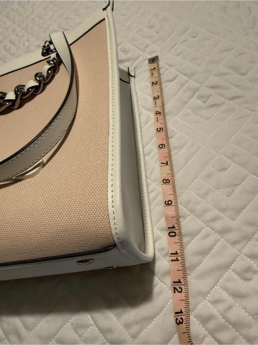 Karl Lagerfeld Light Beige and White Chain-Handle Tote with dust bag - Picture 10 of 13
